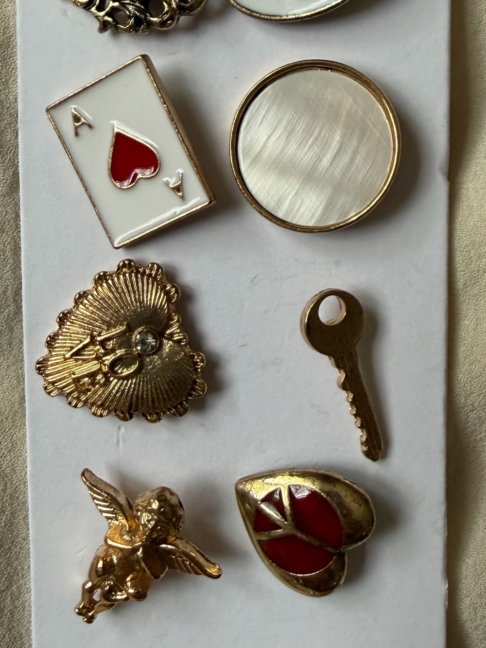 Free People Gold Tone & Red Enamel Mixed Brooch Set